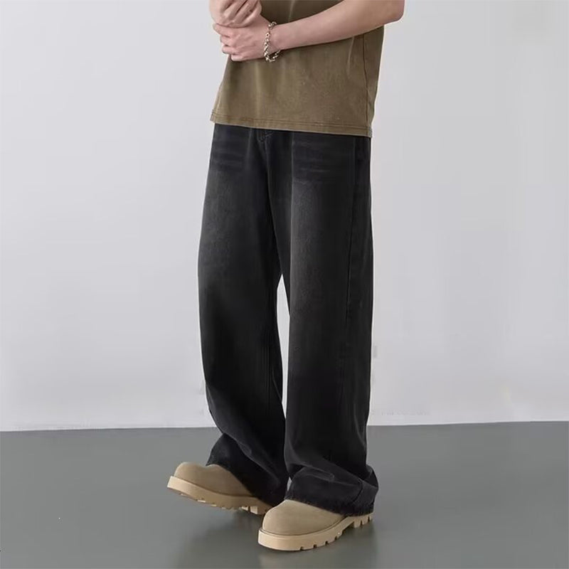 Men's Retro Distressed Wide-Leg Jeans