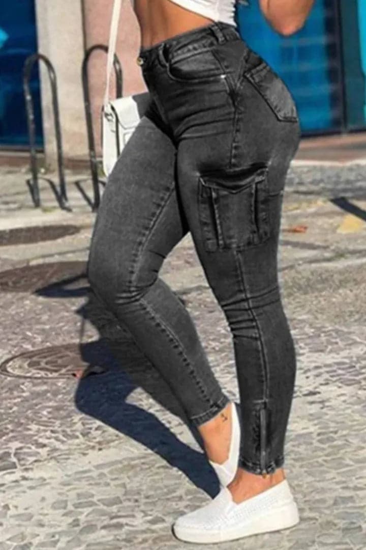 Pattentasche mit Reißverschluss Skinny Jeans