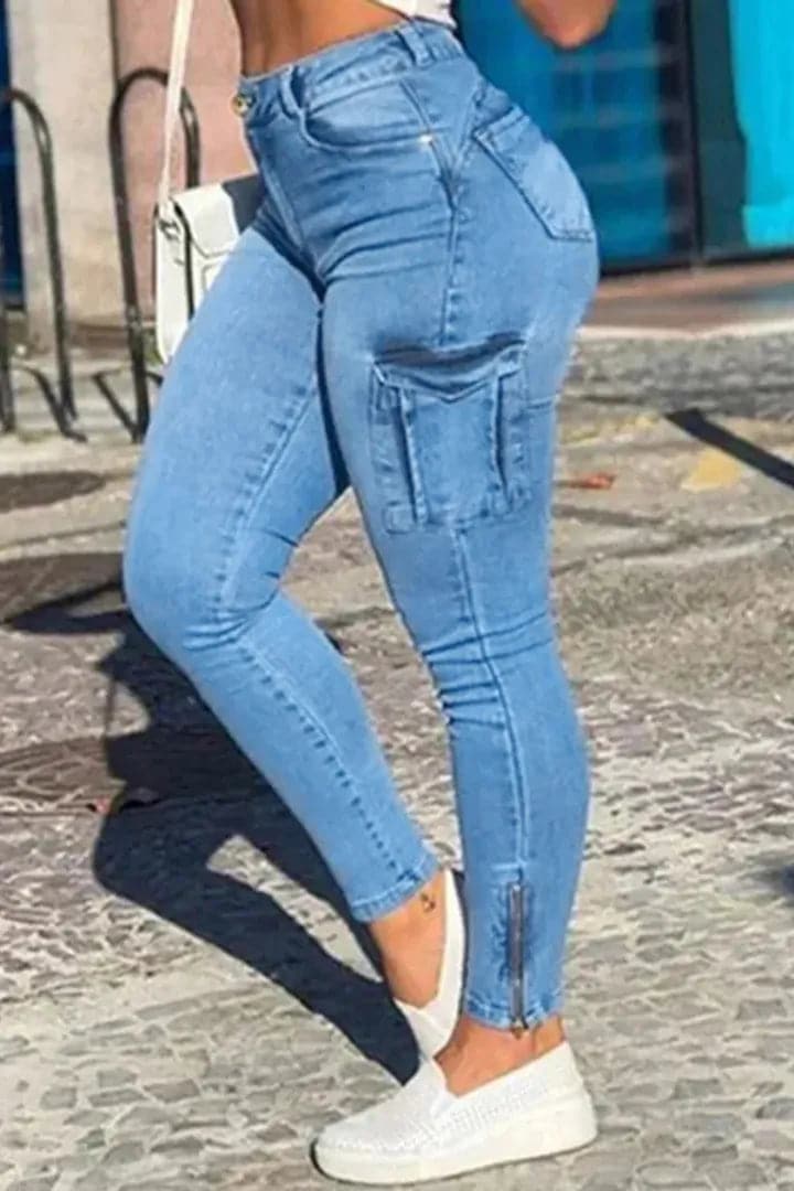 Pattentasche mit Reißverschluss Skinny Jeans