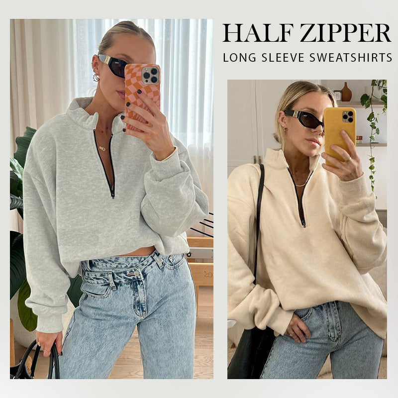 ⏰Hot Sale-Womens Zip-Up Dropped Shoulder Sweatshirt(Buy 2 Free Shipping)