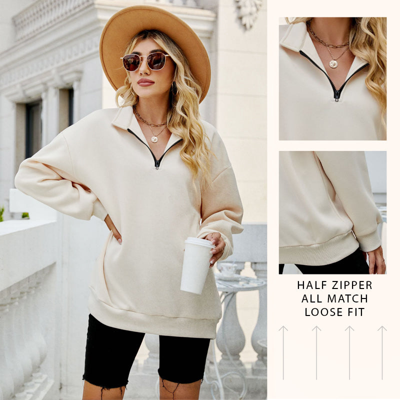 ⏰Hot Sale-Womens Zip-Up Dropped Shoulder Sweatshirt(Buy 2 Free Shipping)