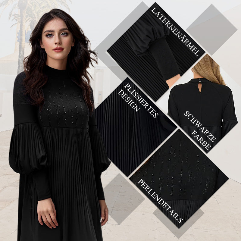 🎅🎁Weihnachts-Sonderangebote💝✨Elegantes Schwarzes Plisseekleid für Damen mit Laternenärmeln