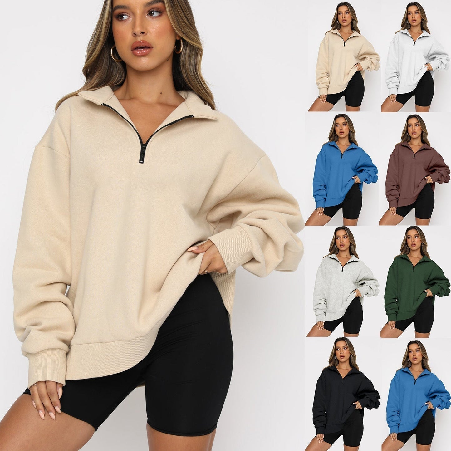 ⏰Hot Sale-Womens Zip-Up Dropped Shoulder Sweatshirt(Buy 2 Free Shipping)