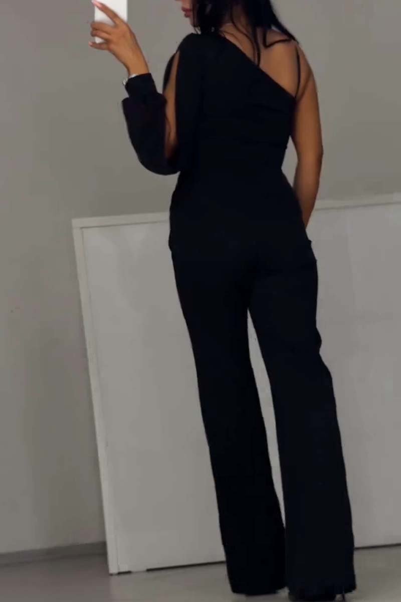 Modischer und sexy Damen-Jumpsuit mit schrägen Schultern und hohem Schlitz