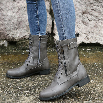 49 % Rabatt!🚨Damen Orthopädische Lederstiefel mit Rundkappe und seitlichem Reißverschluss