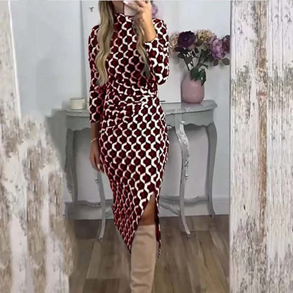 Elegantes Kleid mit seitlichem Schlitz und geometrischem Print für Damen