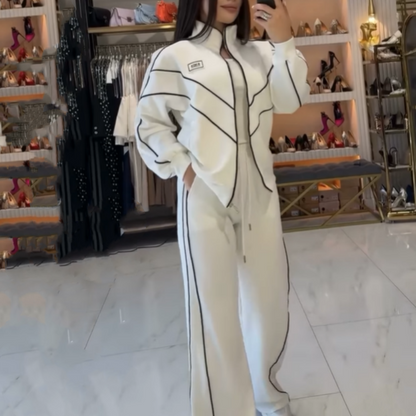 💥Hot Sale 50% OFF🔥Turtleneck Striped Top ＆ Wide-Leg Pants 2-Piece Set