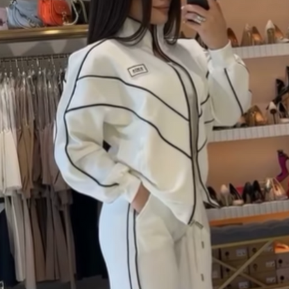 💥Hot Sale 50% OFF🔥Turtleneck Striped Top ＆ Wide-Leg Pants 2-Piece Set