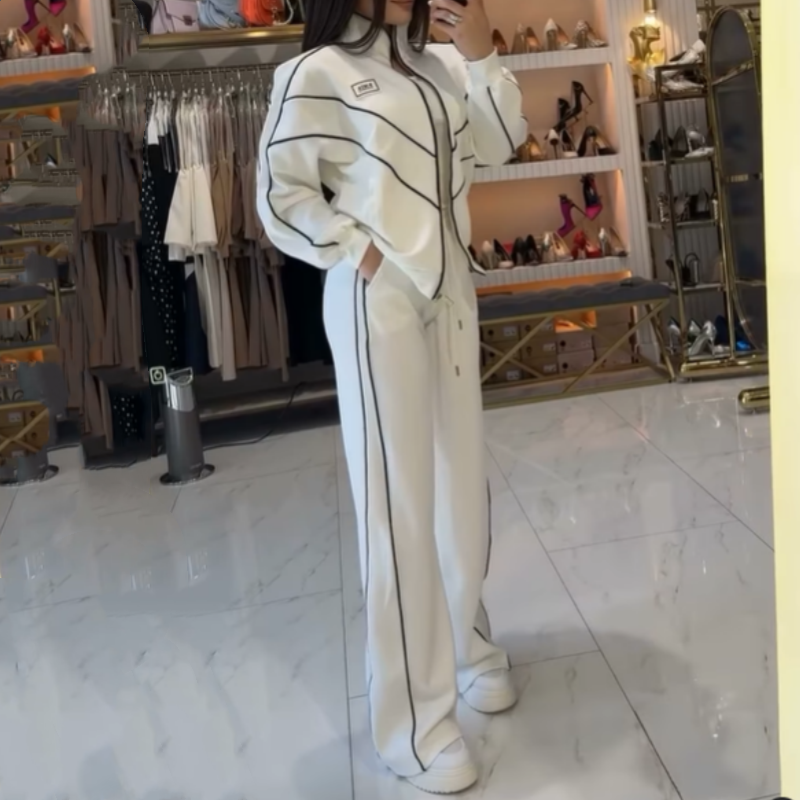 💥Hot Sale 50% OFF🔥Turtleneck Striped Top ＆ Wide-Leg Pants 2-Piece Set