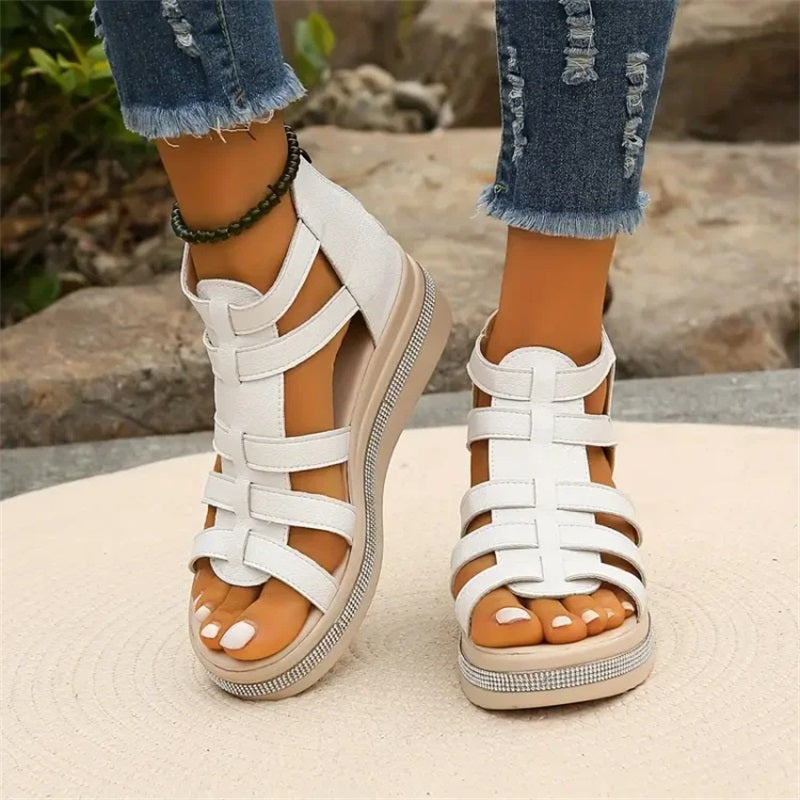 Wedge sandals with rhinestone decoration