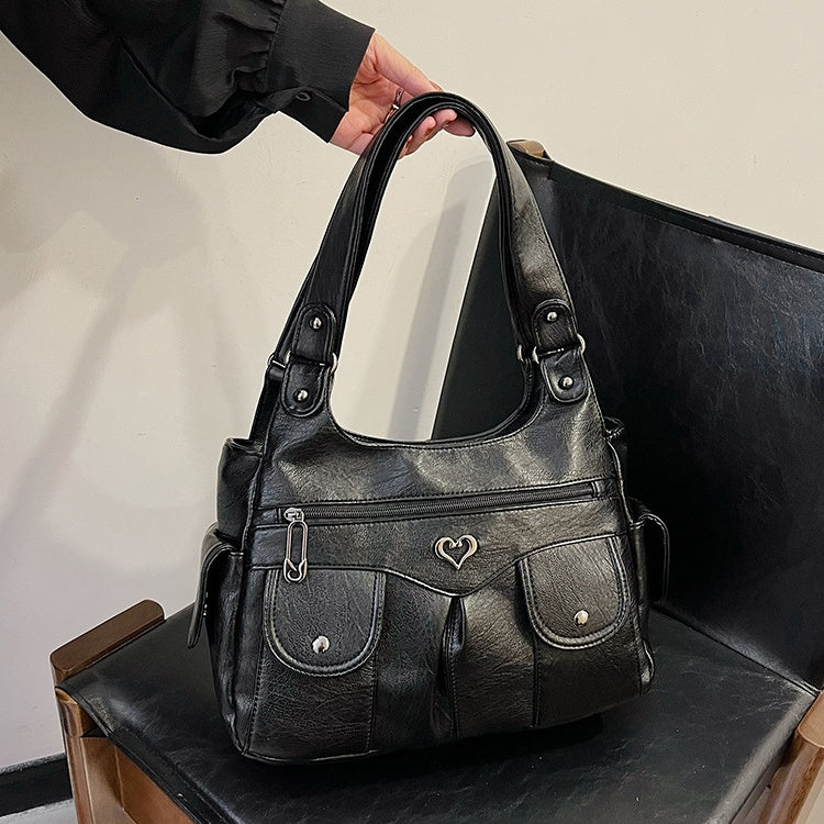 Women's Soft PU Leather Multi-Pocket Tote Bag