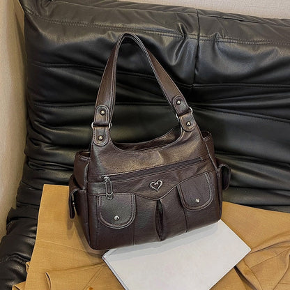 Women's Soft PU Leather Multi-Pocket Tote Bag