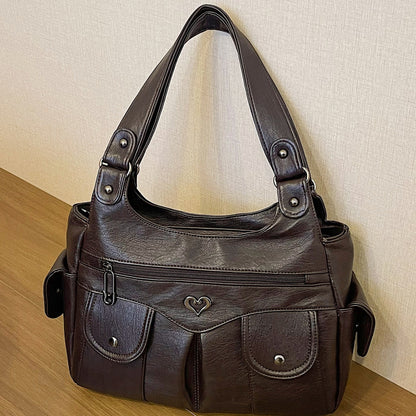 Women's Soft PU Leather Multi-Pocket Tote Bag