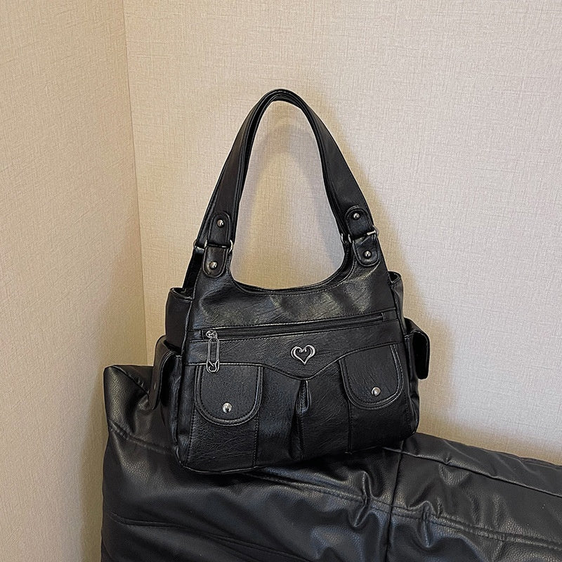 Women's Soft PU Leather Multi-Pocket Tote Bag
