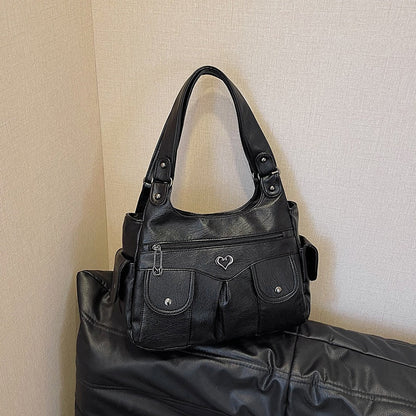 Women's Soft PU Leather Multi-Pocket Tote Bag