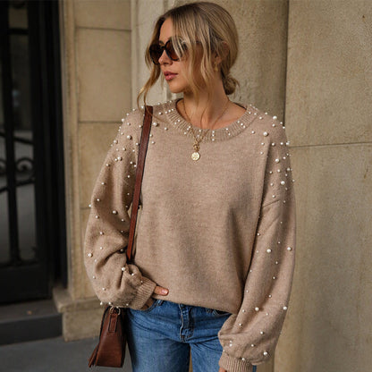 Women's Elegant Pearl Beaded Knit Sweater