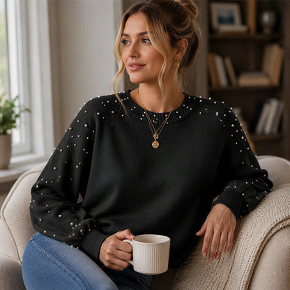Women's Elegant Pearl Beaded Knit Sweater