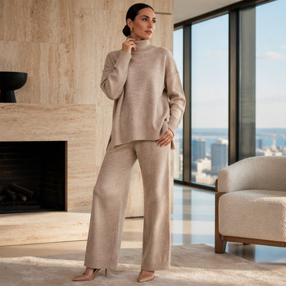 Women's Cozy Turtleneck Sweater and Wide-Leg Pants Set