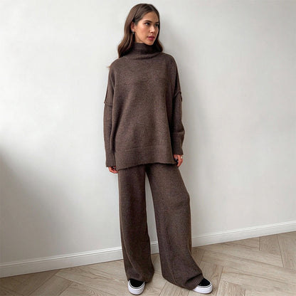 Women's Cozy Turtleneck Sweater and Wide-Leg Pants Set