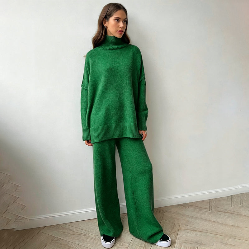 Women's Cozy Turtleneck Sweater and Wide-Leg Pants Set