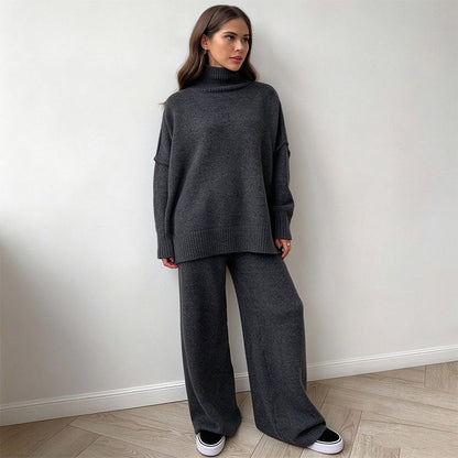 Women's Cozy Turtleneck Sweater and Wide-Leg Pants Set