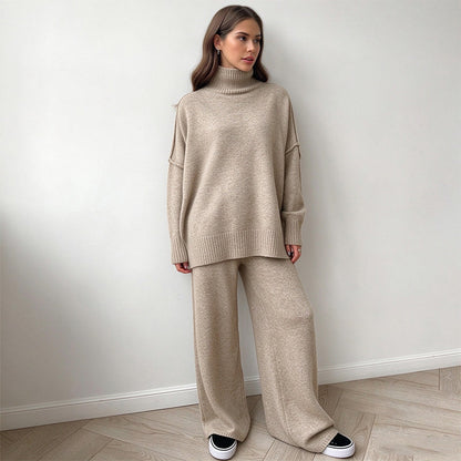 Women's Cozy Turtleneck Sweater and Wide-Leg Pants Set