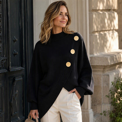Women's Asymmetric Hem Mock Neck Knit Sweater