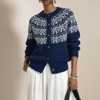 Women's Vintage Jacquard Knit Cardigan