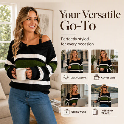 Women's Casual Off Shoulder Striped Sweater