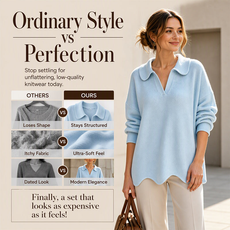 Women's Elegant V-Neck Sweater with Lantern Sleeves
