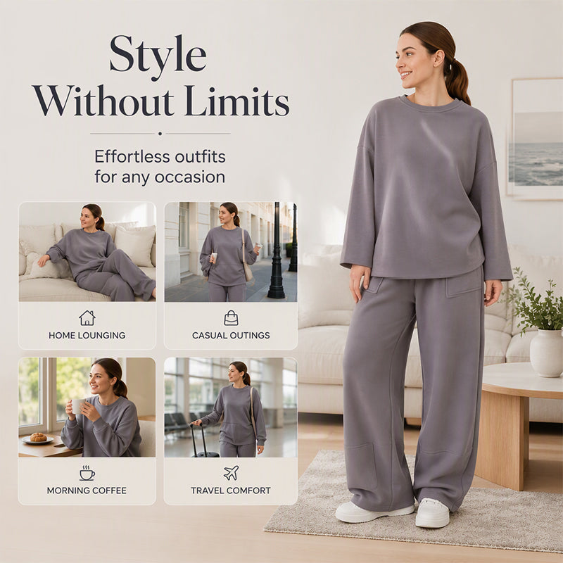Women's Casual Sweatshirt & Wide-Leg Pants Set