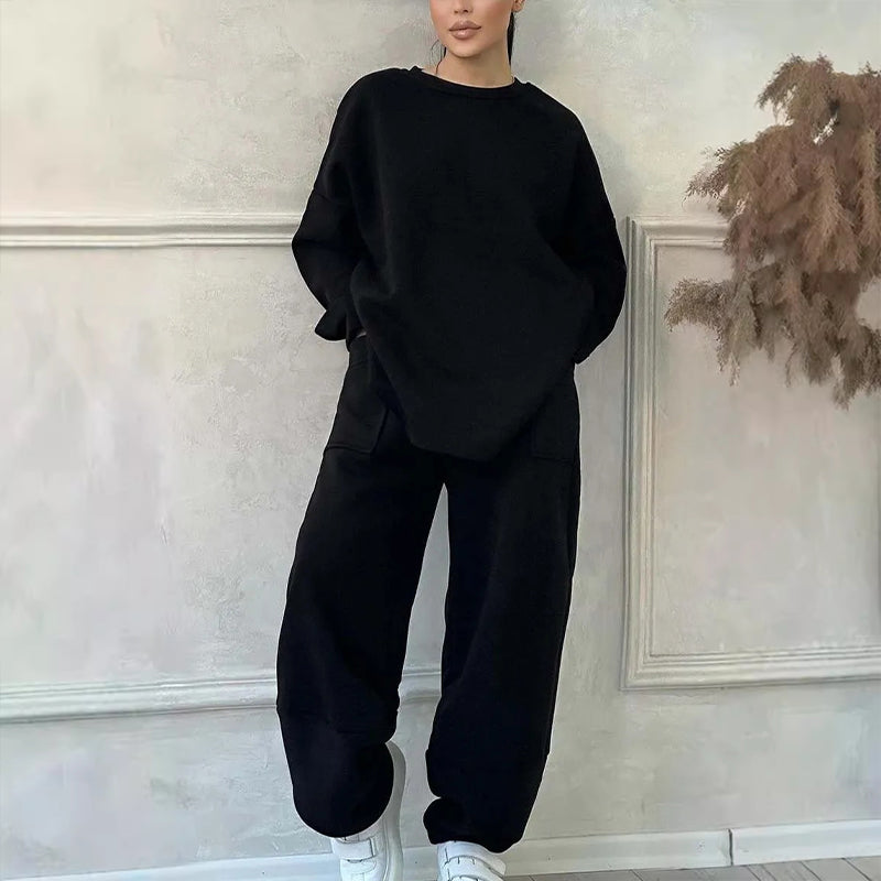 Women's Casual Sweatshirt & Wide-Leg Pants Set