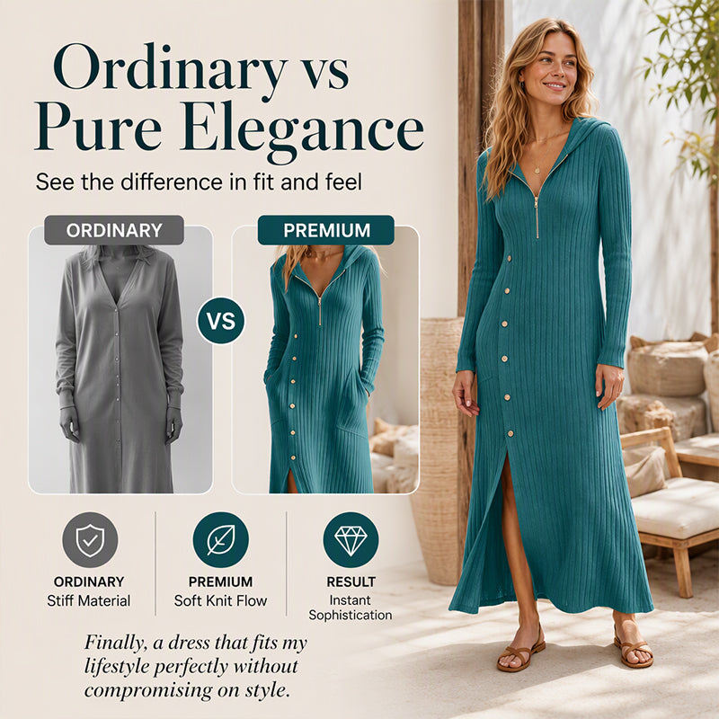 Women's Casual Ribbed Knit Hooded Maxi Dress