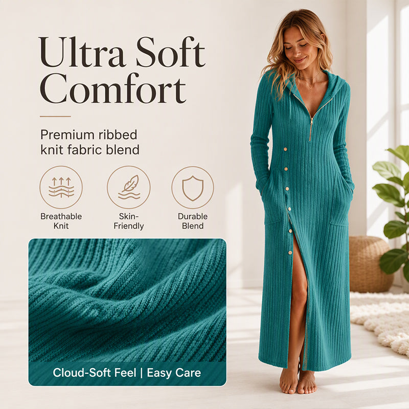 Women's Casual Ribbed Knit Hooded Maxi Dress