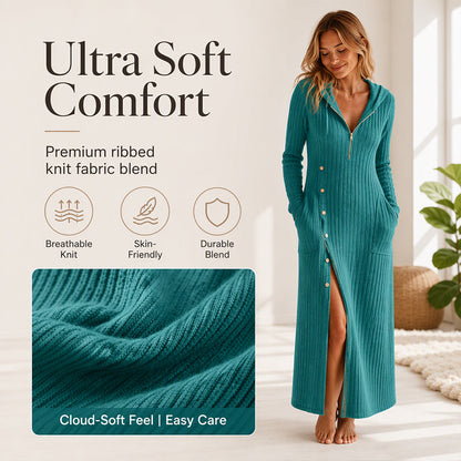 Women's Casual Ribbed Knit Hooded Maxi Dress