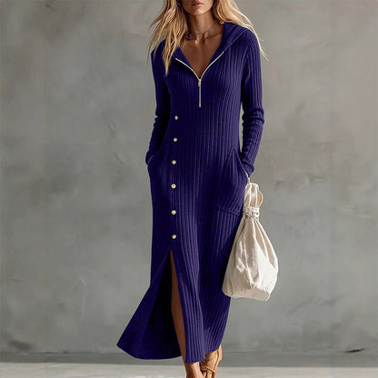 Women's Casual Ribbed Knit Hooded Maxi Dress