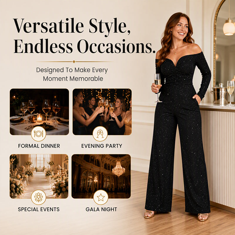 Women's Chic Off-Shoulder Sequined Jumpsuit