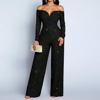 Women's Chic Off-Shoulder Sequined Jumpsuit