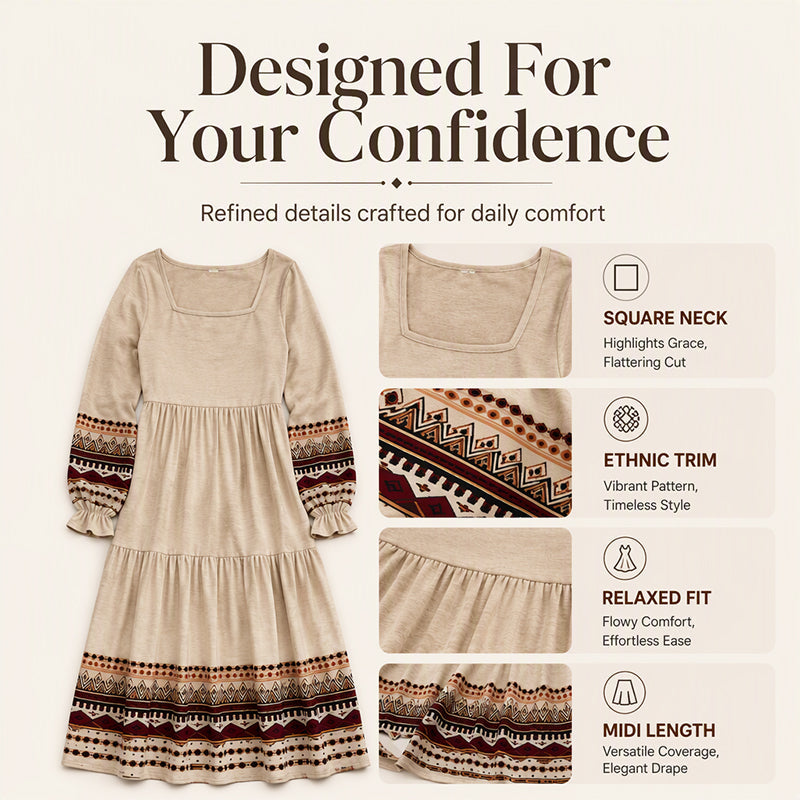 Women's Boho Square Neck Tiered Dress