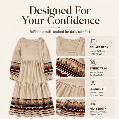 Women's Boho Square Neck Tiered Dress