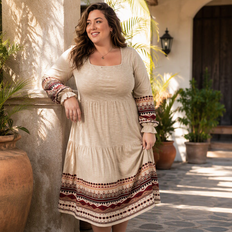 Women's Boho Square Neck Tiered Dress