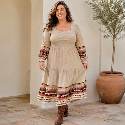 Women's Boho Square Neck Tiered Dress