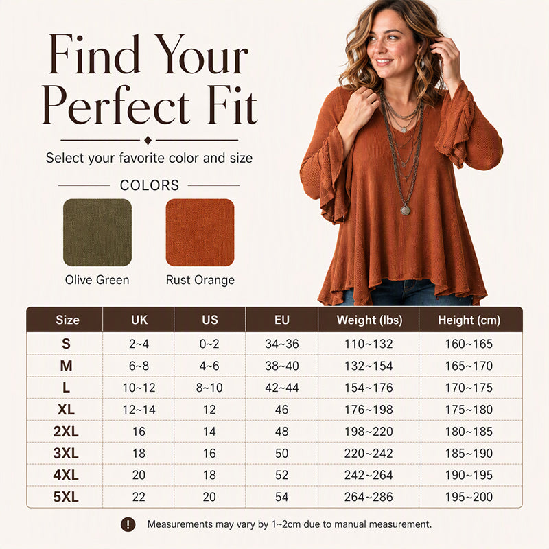 Women's V Neck Asymmetrical Hem Bell Sleeve Top