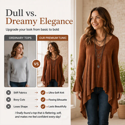 Women's V Neck Asymmetrical Hem Bell Sleeve Top