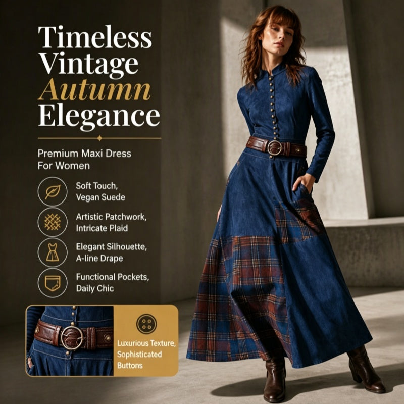 Women's Faux Suede Plaid Patchwork Dress
