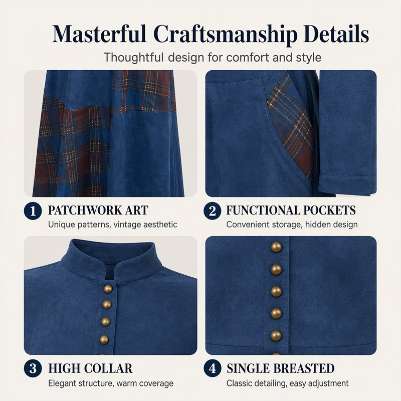 Women's Faux Suede Plaid Patchwork Dress