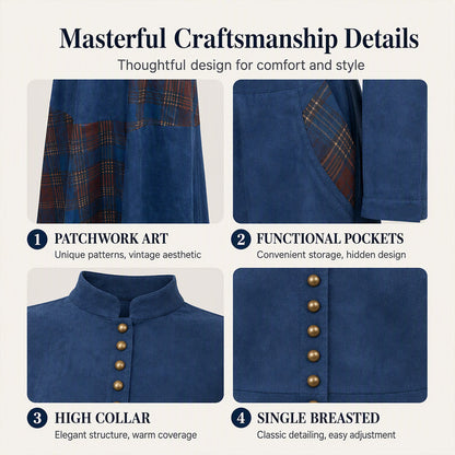 Women's Faux Suede Plaid Patchwork Dress