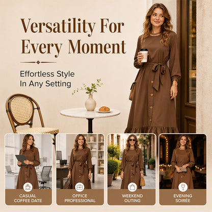 Women's Long Sleeve Maxi Dress with Belt