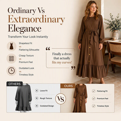 Women's Long Sleeve Maxi Dress with Belt