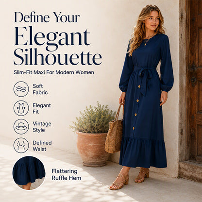Women's Long Sleeve Maxi Dress with Belt